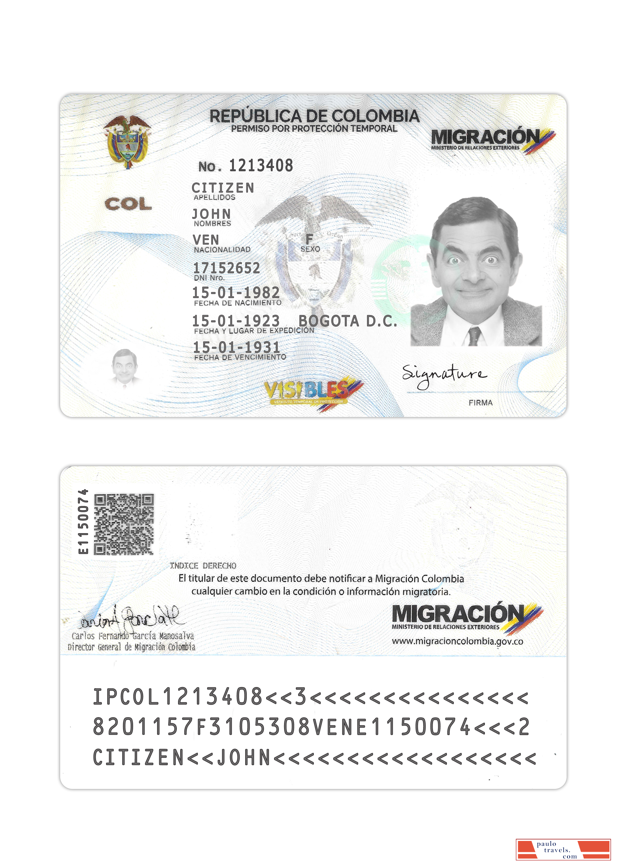 Colombia temporary protection leave card